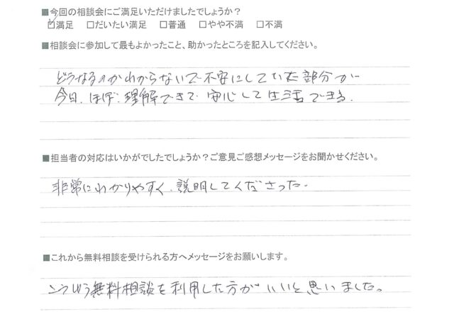 不安にしていた部分が今日ほぼ理解でき安心して生活できます